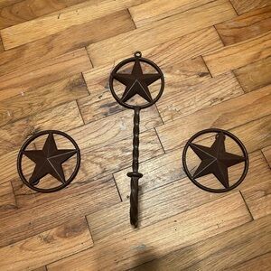 Western Metal Texas Star Hook & 2 Metal Wall Hanging Stars Home Decor